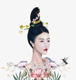 38女神节手绘女神装饰免抠