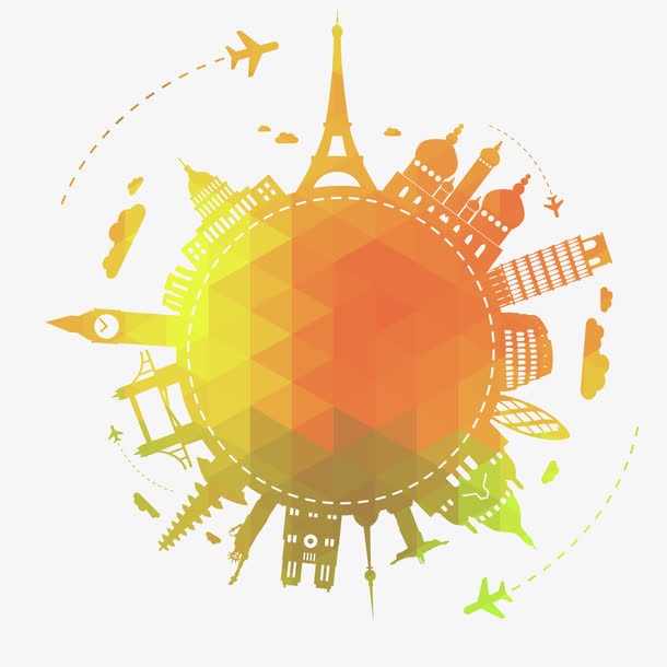 环球旅行剪影背景免抠