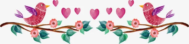 水彩手绘情人节爱情鸟免抠