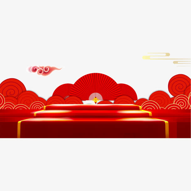 红色圆弧纹理祥云新年免抠