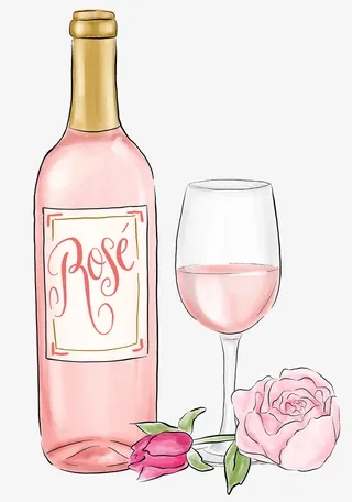 卡通手绘花朵与酒免抠