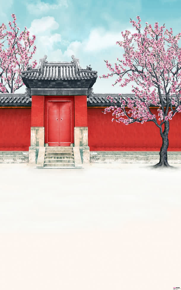 红色中国风大门海报背景