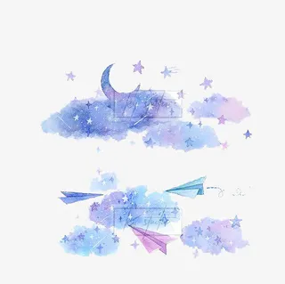 水彩蓝色白云免抠