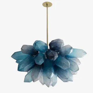 蓝黑色立体水晶吊灯免抠