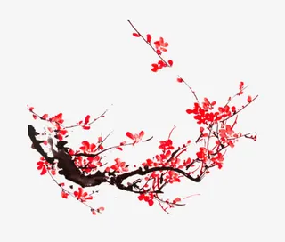 水彩梅花红色花朵免抠