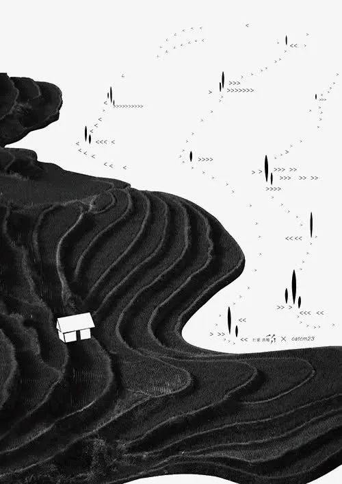 梯田水墨画免抠