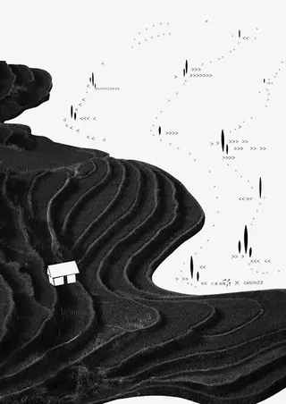 梯田水墨画免抠