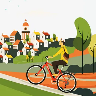 男子骑车郊游免抠