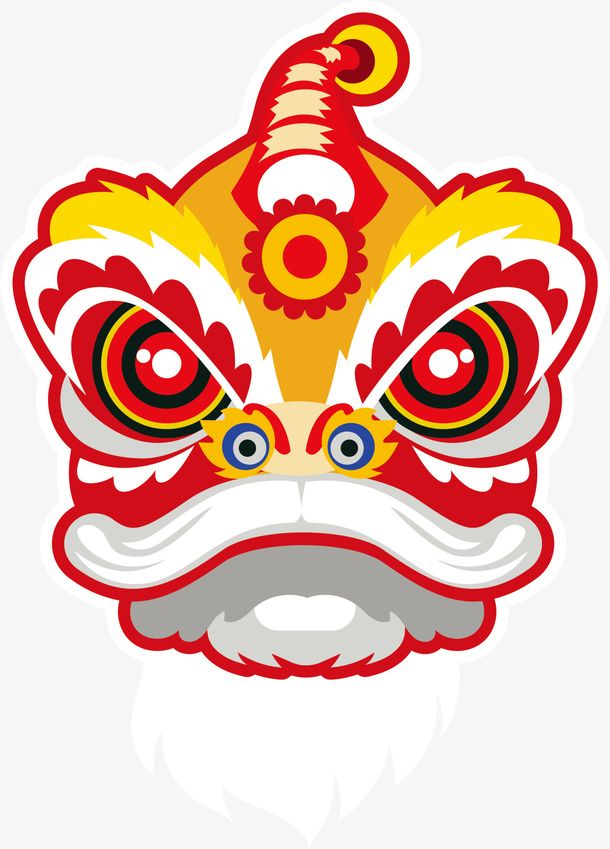 春节多彩舞狮狮子头免抠