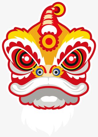 春节多彩舞狮狮子头免抠