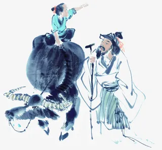 手绘中国风黄牛人物免抠