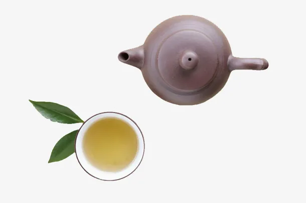 茶 茶壶 茶水 棕色 叶子 俯视茶壶免抠