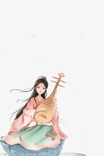 汉服女生拿琵琶免抠