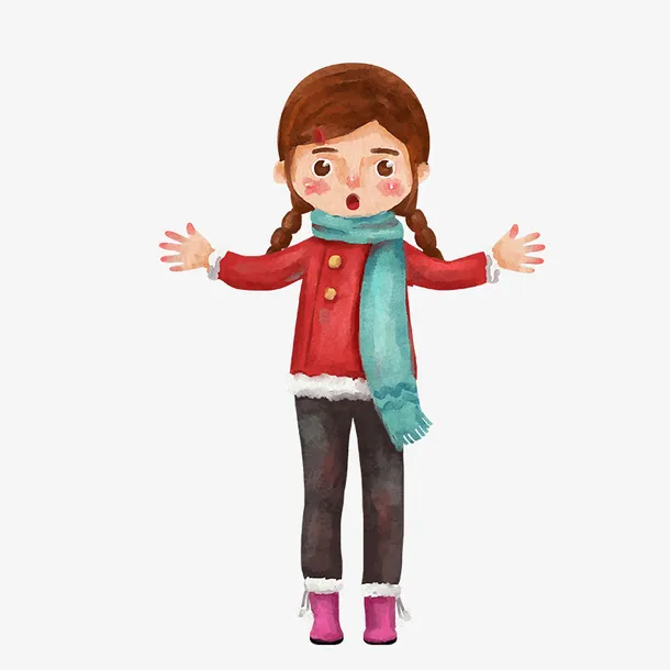 水彩手绘冬天装扮的女孩免抠
