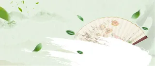 春天惊蛰树叶扇子中国风绿banner高清