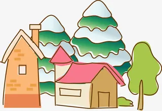 卡通冬日雪地小屋免抠