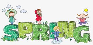 春天出游的卡通小孩免抠