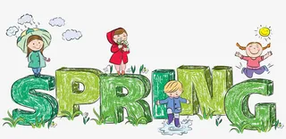 春天出游的卡通小孩免抠