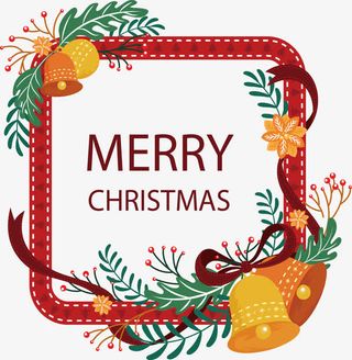 圣诞节铃铛树枝边框免抠
