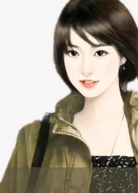 手绘绿衣短发背包女子免抠