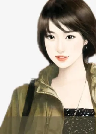 手绘绿衣短发背包女子免抠