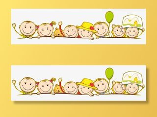 手绘卡通一群笑脸儿童免抠