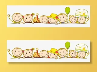 手绘卡通一群笑脸儿童免抠