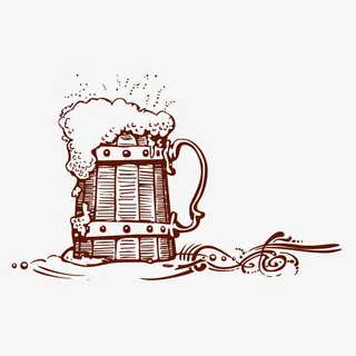木桶啤酒手绘免抠