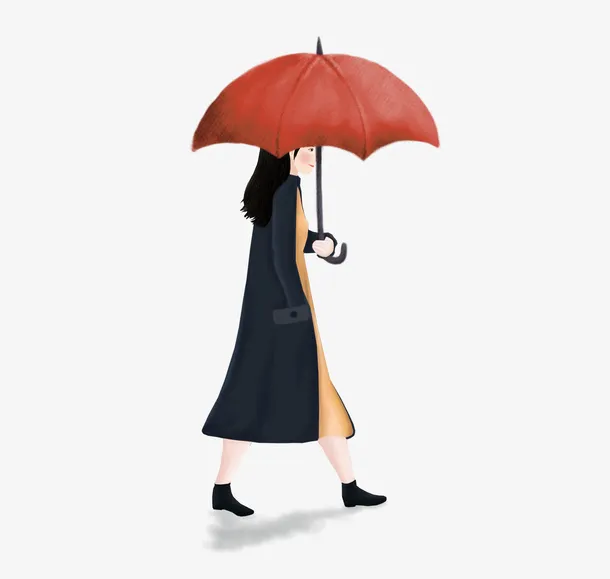 卡通手绘打伞的女人免抠