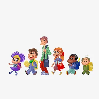 老师带着小朋友过马路免抠