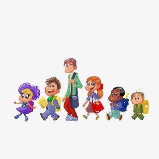 老师带着小朋友过马路免抠