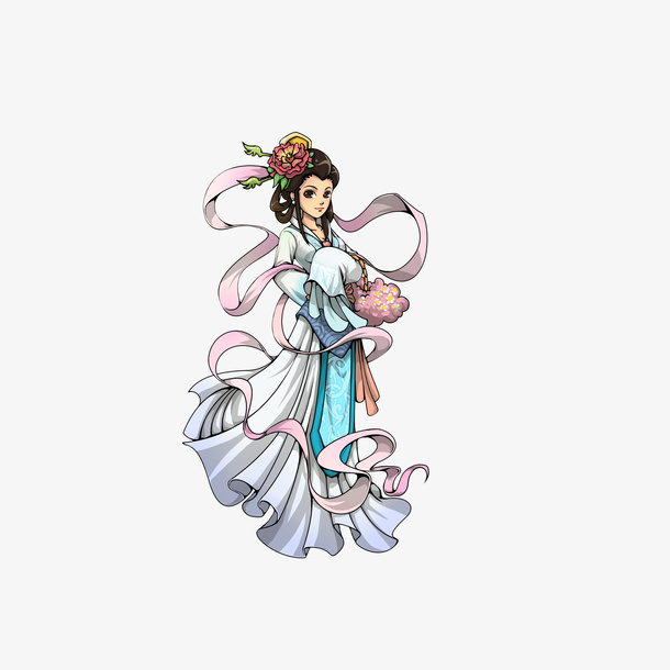 卡通提着花篮的嫦娥素材免抠