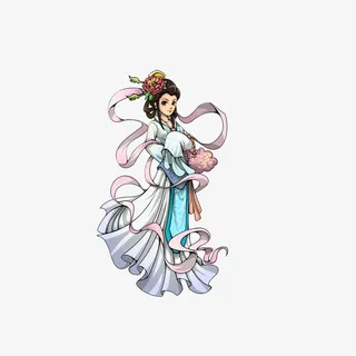 卡通提着花篮的嫦娥素材免抠