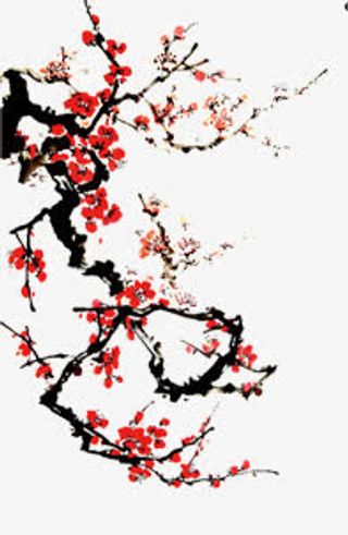 中国风红色梅花名片装饰免抠