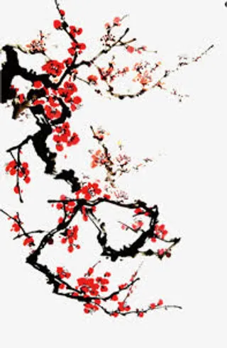 中国风红色梅花名片装饰免抠