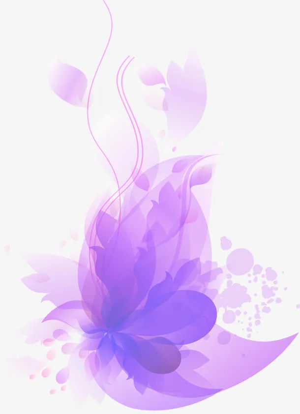 紫色梦幻手绘植物花朵免抠