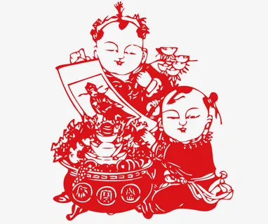 中国娃娃剪纸免抠