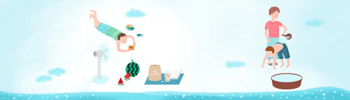 大暑炎热扁平蓝色淘宝海报背景高清