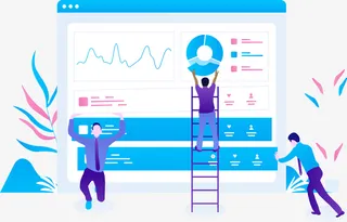 手绘卡通大数据分析技术支持插画免抠