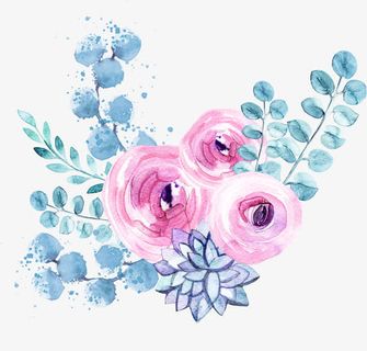 粉色泼墨玫瑰花免抠