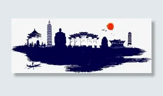 手绘香港澳门建筑夜景免抠