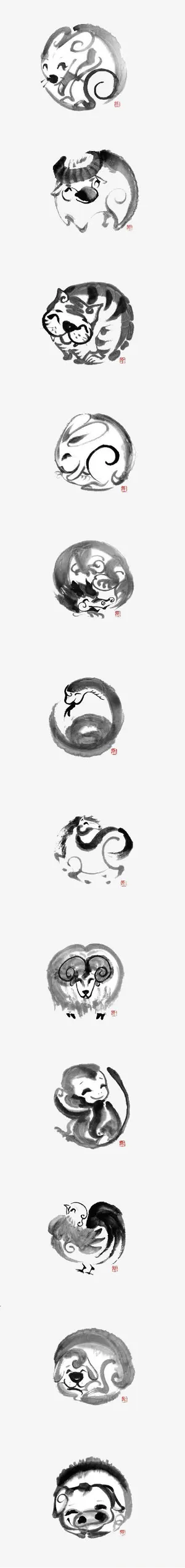 水墨十二生肖免抠