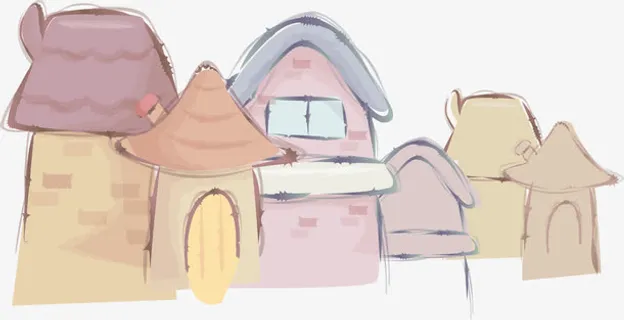 春天棕色手绘建筑免抠