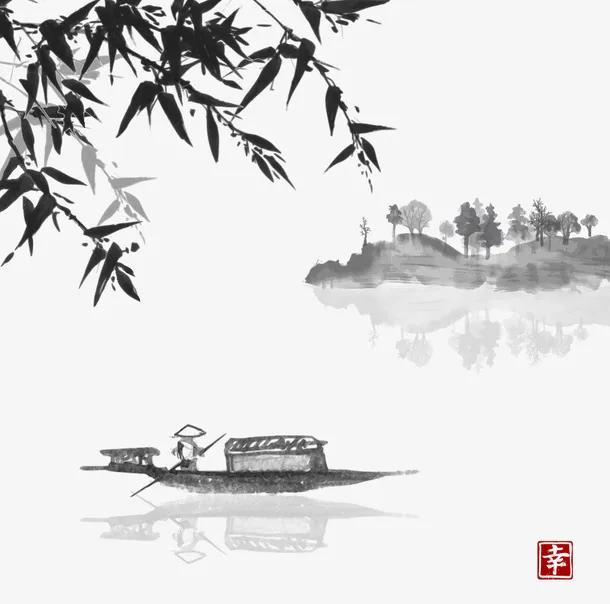 水墨古风山水画11免抠