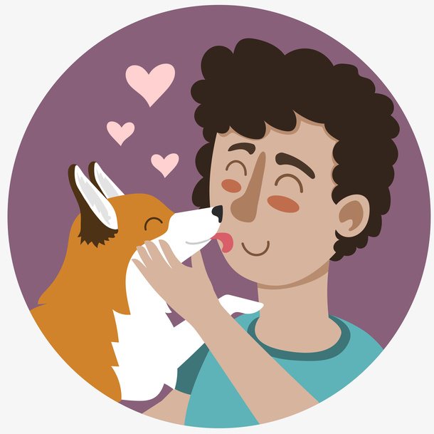 手绘卡通男人爱抚小狐狸免抠