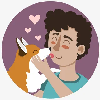 手绘卡通男人爱抚小狐狸免抠