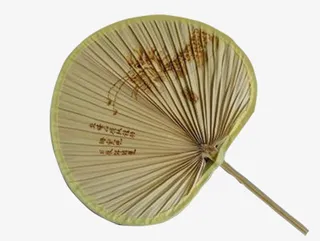 黄色文字圆形蒲扇免抠