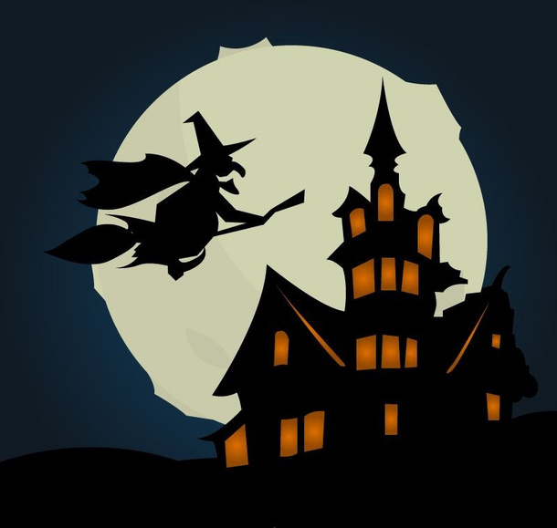 万圣节女巫城堡剪影元素免抠