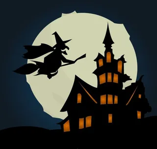 万圣节女巫城堡剪影元素免抠