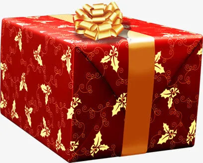 红色礼盒叶子花纹金秋免抠